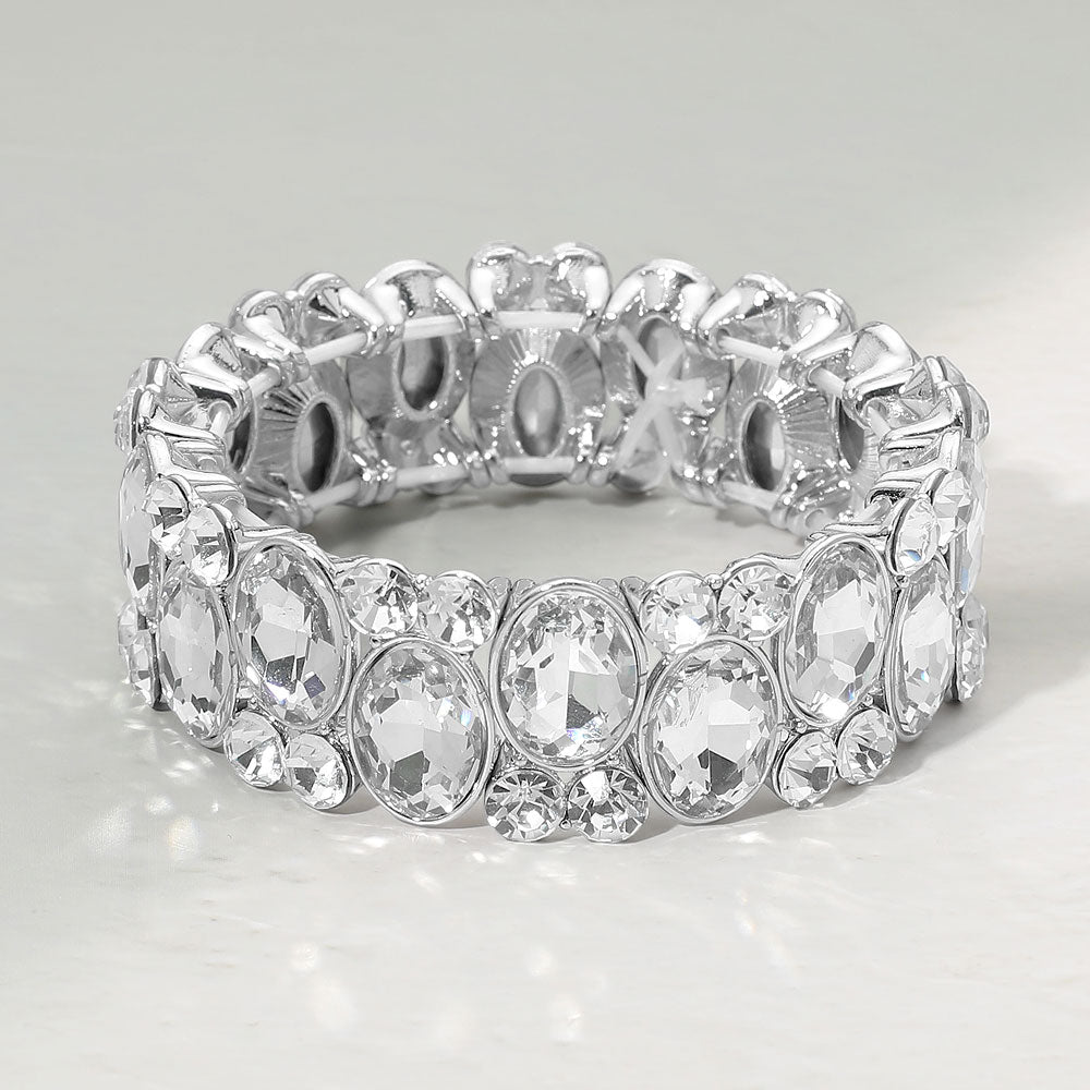 Madeline Love Clear, Silver Oval Gem Accent Stretch Evening Bracelet