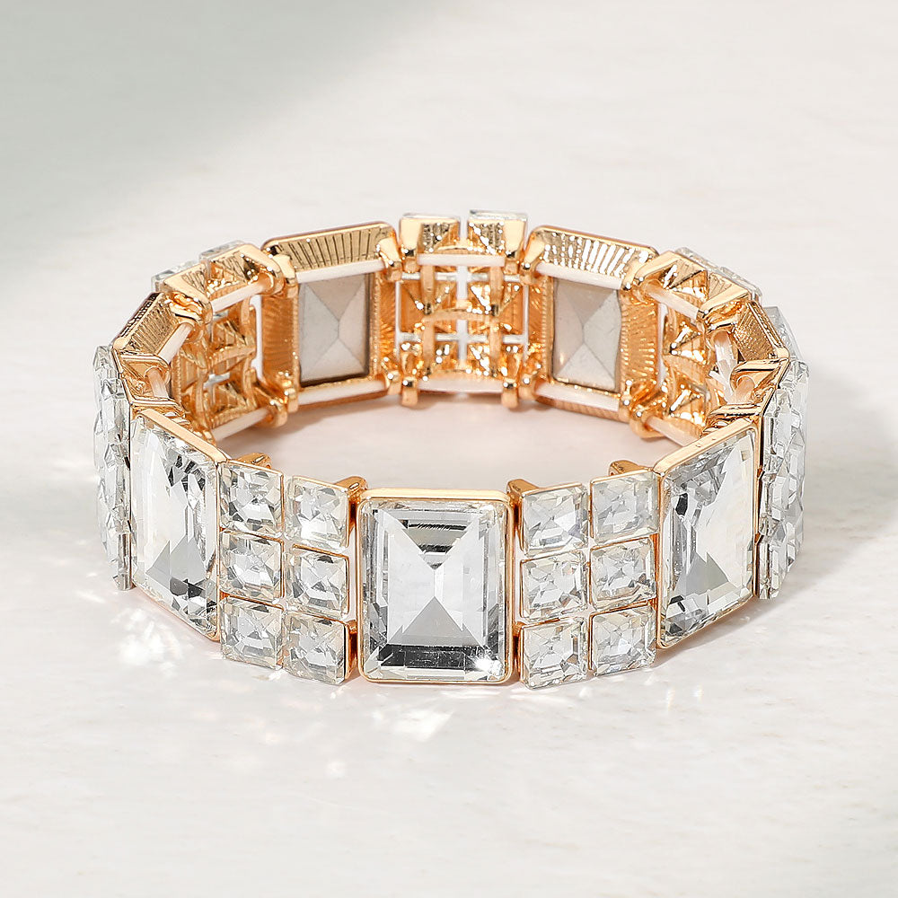 Madeline Love Clear, Gold Rectangular Gem Beaded Stretch Evening Bracelet