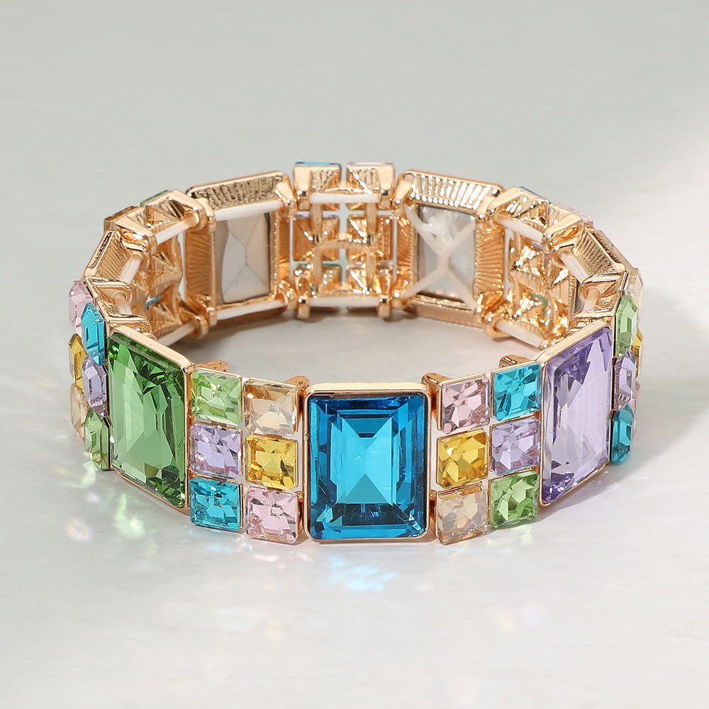 Madeline Love Gold, Multi Rectangular Gem Beaded Stretch Evening Bracelet