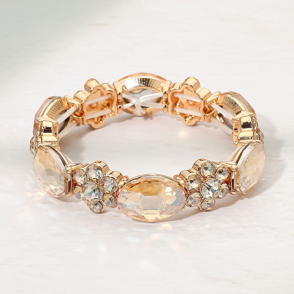 Madeline Love Gold, Topaz Oval Gem Floral Beaded Stretch Evening Bracelet