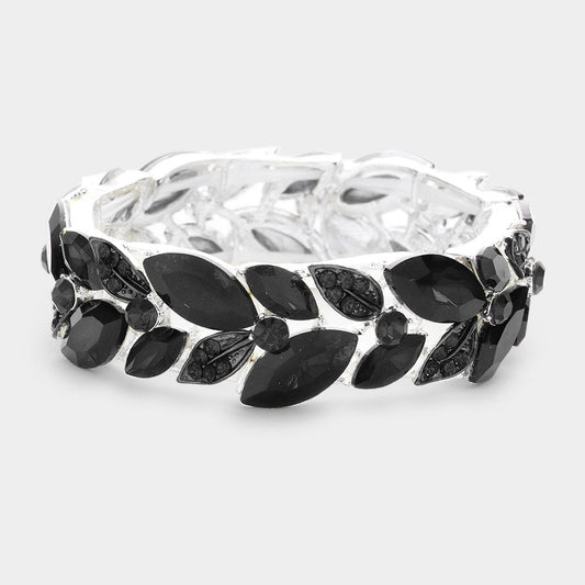 Madeline Love Black Leaf Accented Marquise Stone Stretch Evening Bracelet - Bracelets