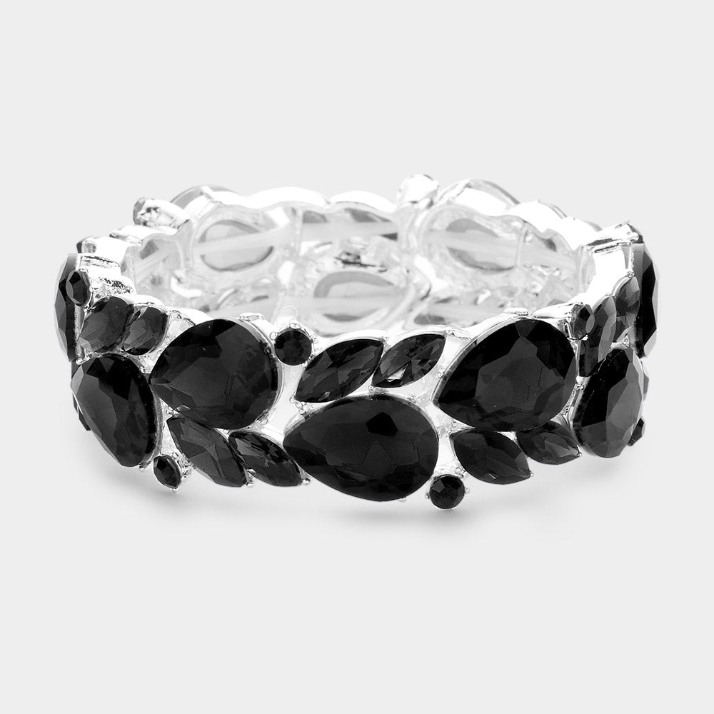 Madeline Love Black Teardrop Accented Multi Stone Cluster Stretch Evening Bracelet - Bracelets