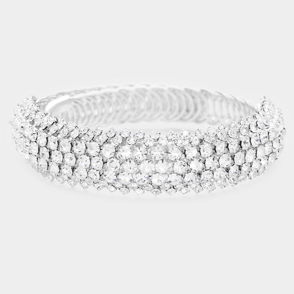 Madeline Love Clear, Silver Rhinestone Statement Adjustable Evening Bracelet - Bracelets