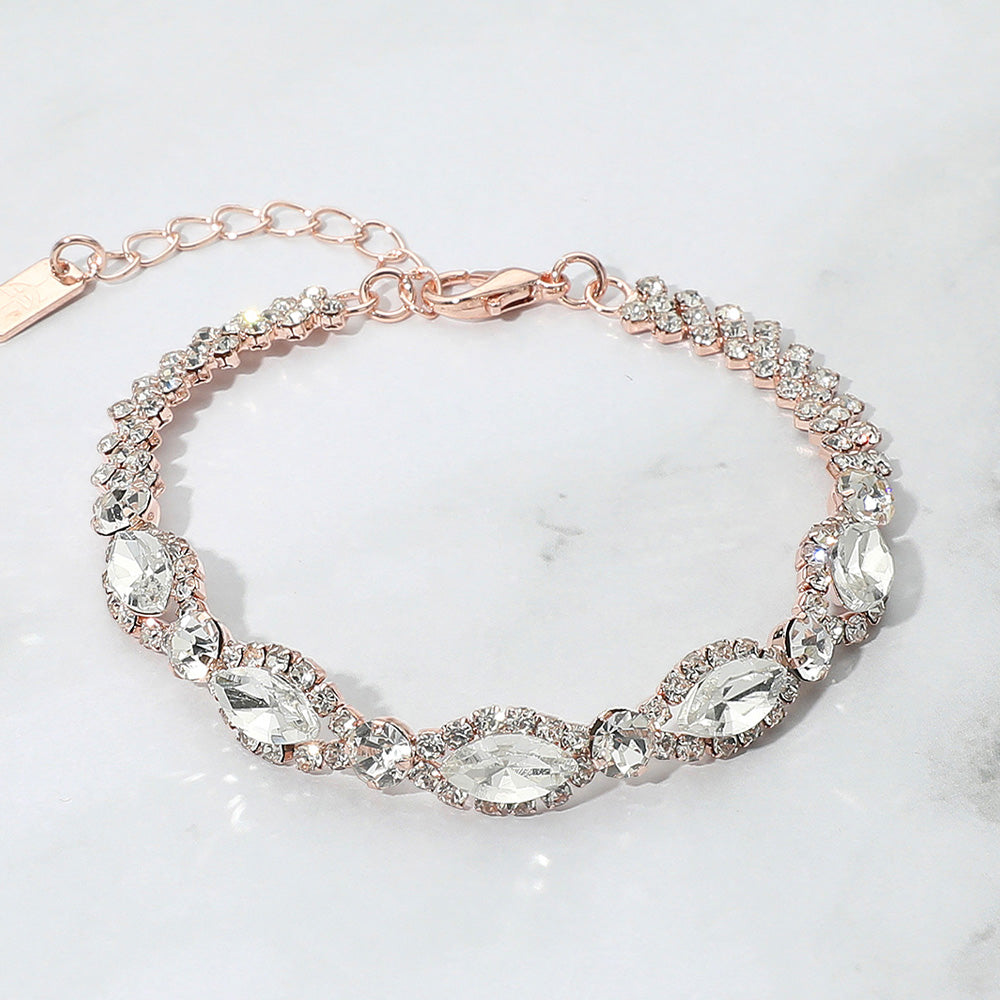 Madeline Love Clear, Rose Gold Marquise Stone Accented Evening Bracelet