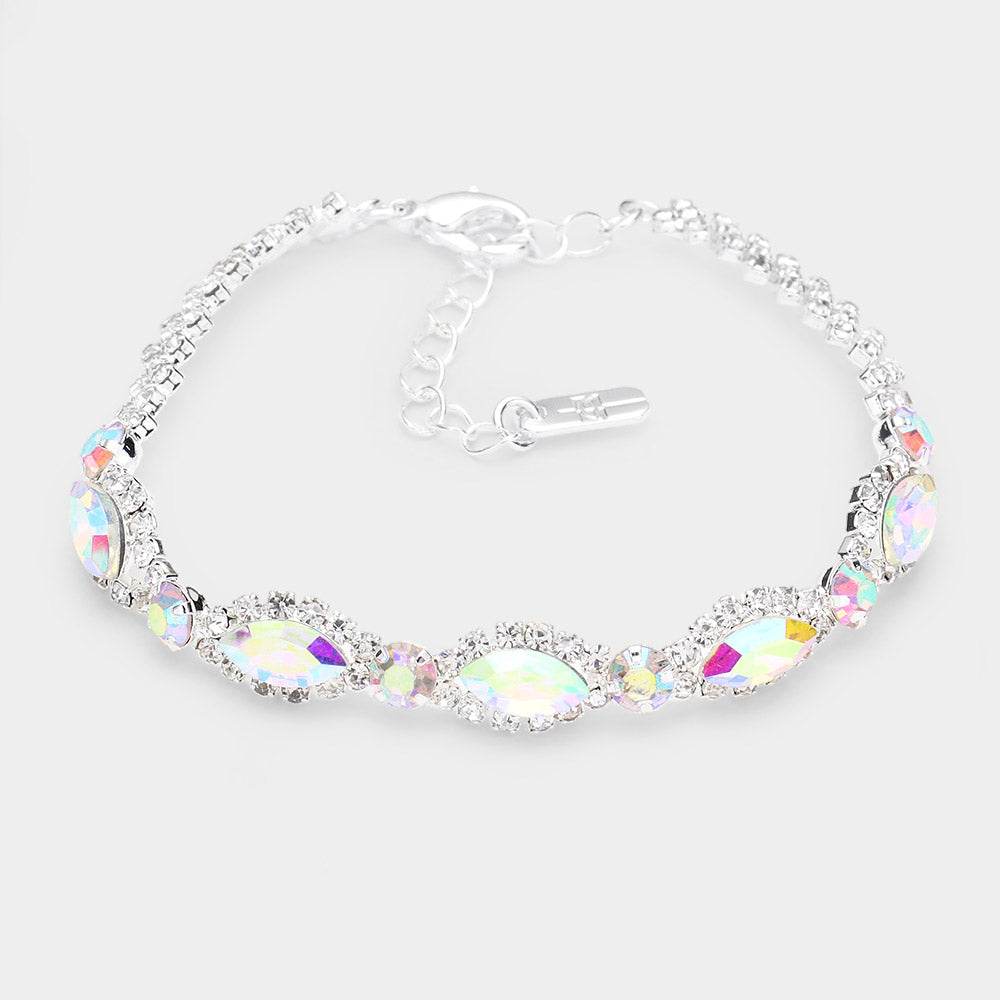 Madeline Love AB, Silver Marquise Stone Accented Evening Bracelet