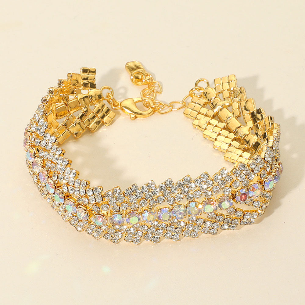 Madeline Love AB, Gold Multi Row Rhinestone Evening Bracelet - Bracelets