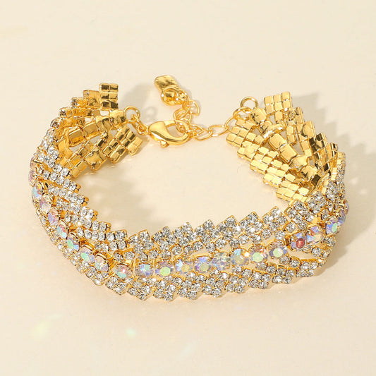 Madeline Love AB, Gold Multi Row Rhinestone Evening Bracelet - Bracelets