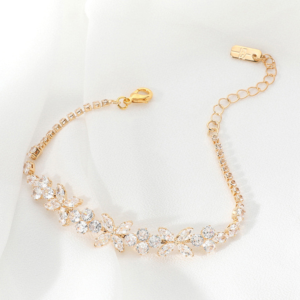 Madeline Love Clear, Gold Marquise CZ Stone Cluster Flower Evening Bracelet