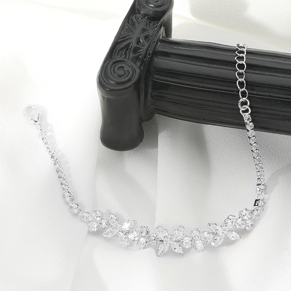 Madeline Love Clear, Silver Marquise CZ Stone Cluster Flower Evening Bracelet