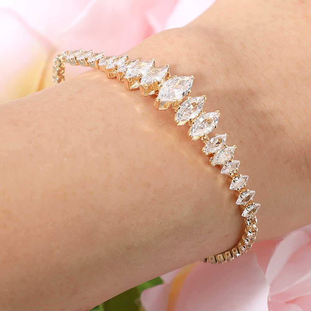Madeline Love Clear, Gold Marquise CZ Stone Cluster Embellished Evening Bracelet
