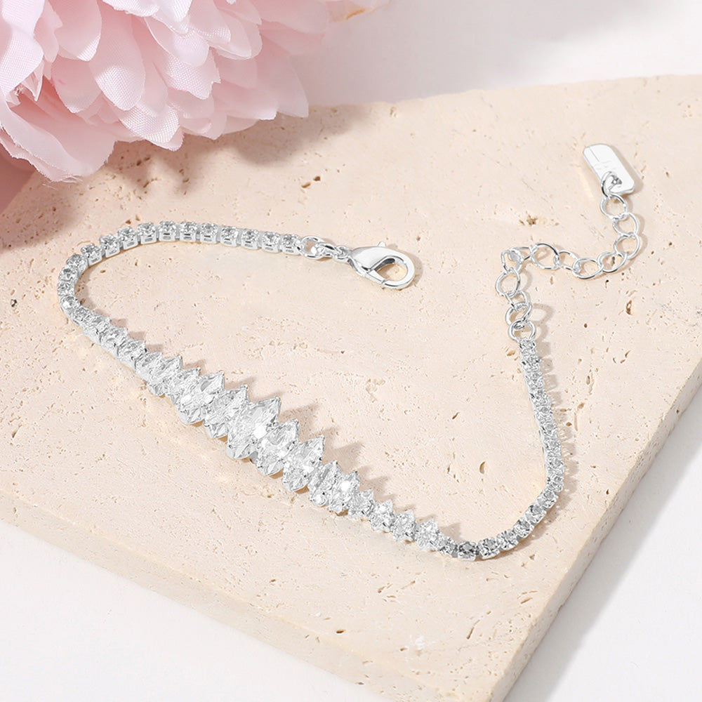 Madeline Love Clear, Silver Marquise CZ Stone Cluster Embellished Evening Bracelet