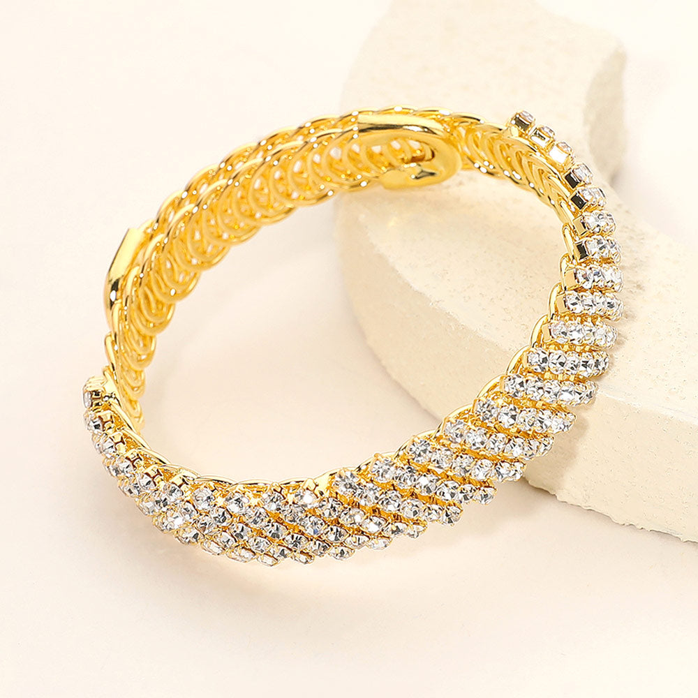 Madeline Love Clear, Gold Rhinestone Paved Adjustable Evening Bracelet