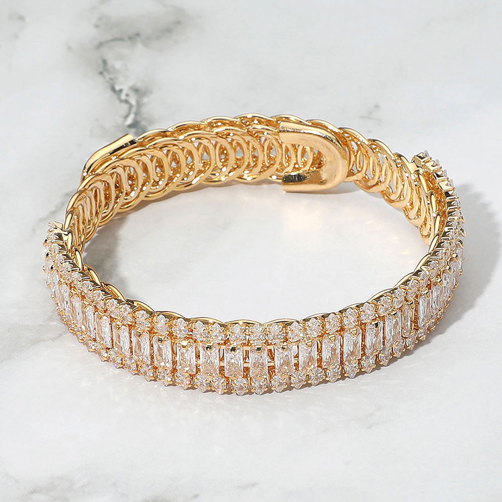 Madeline Love Clear, Gold Marquise Emerald Cut CZ Stone Link Adjustable Evening Bracelet