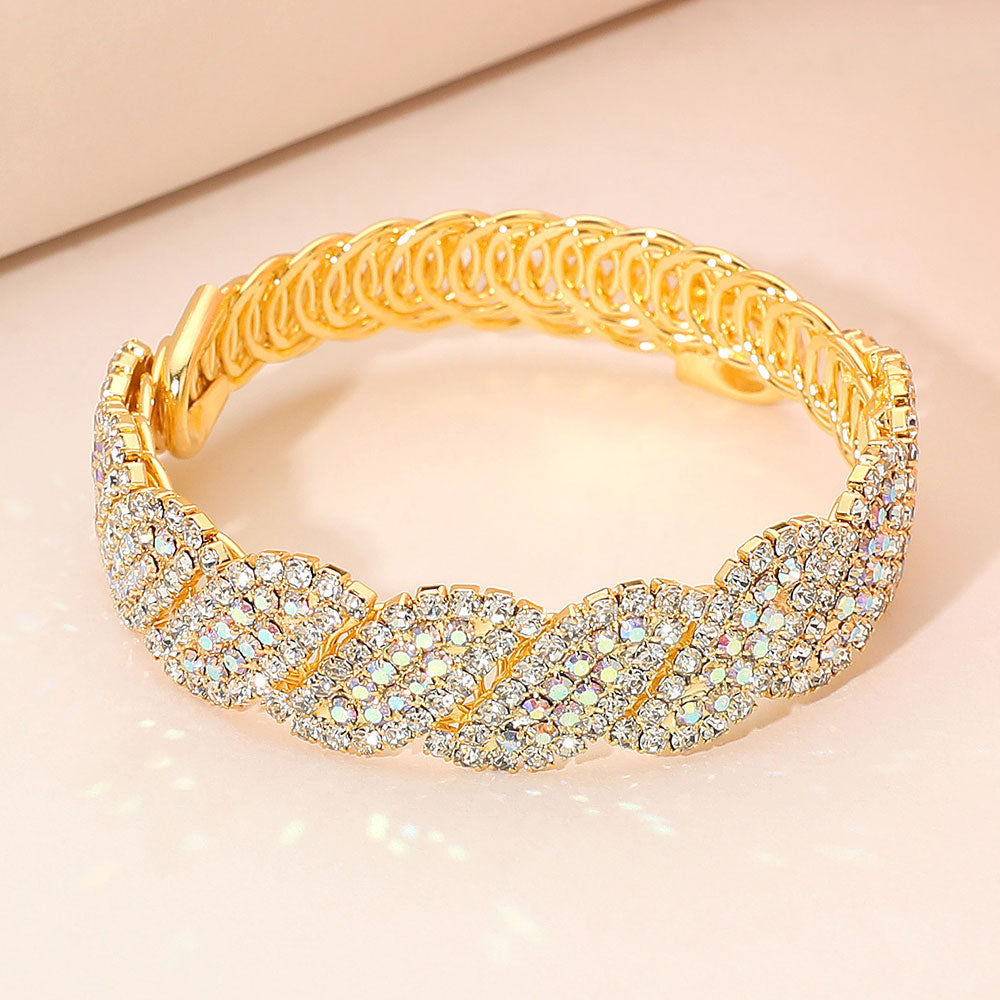Madeline Love AB, Gold Rhinestone Paved Twisted Adjustable Evening Bracelet - Bracelets