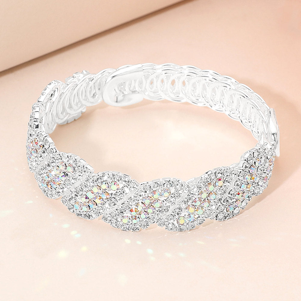 Madeline Love AB, Silver Rhinestone Paved Twisted Adjustable Evening Bracelet - Bracelets