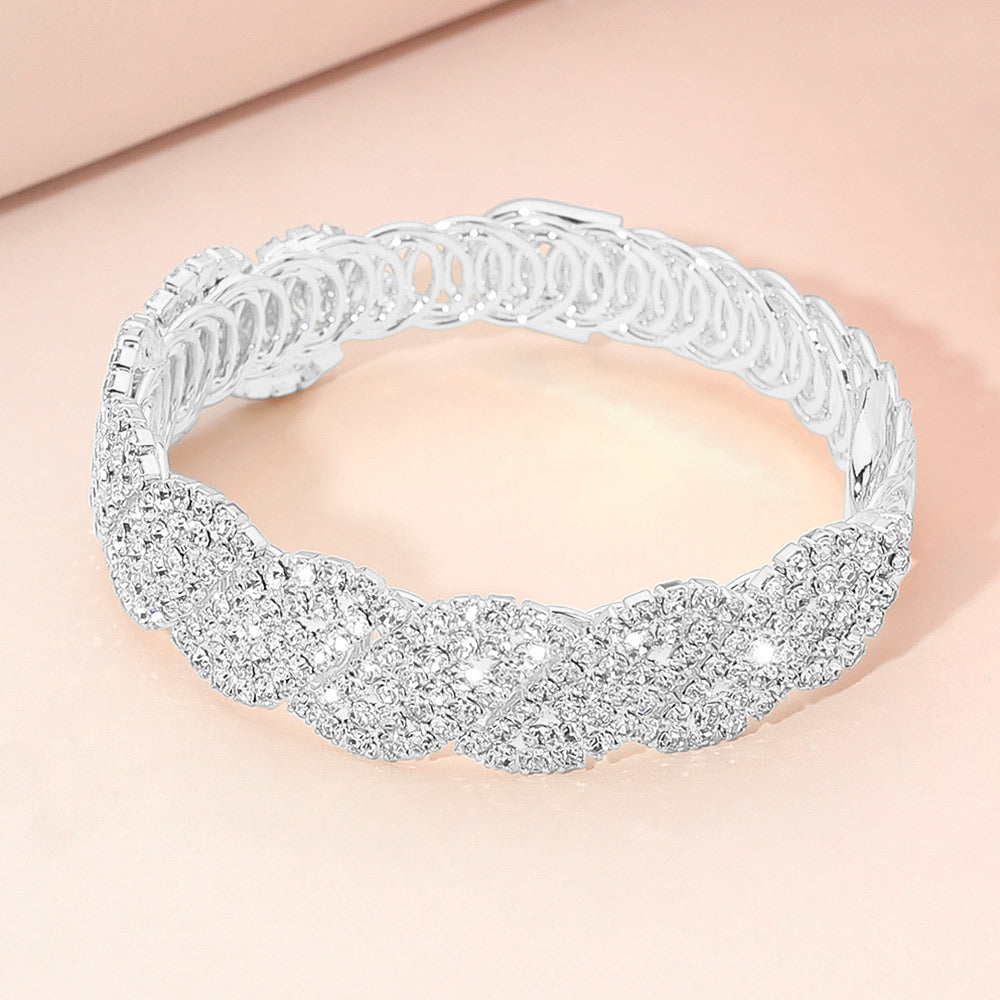 Madeline Love Clear, Silver Rhinestone Paved Twisted Adjustable Evening Bracelet