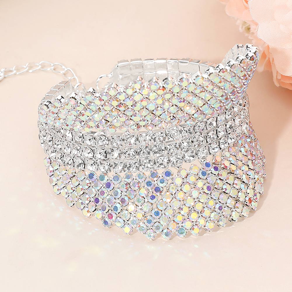 Madeline Love AB, Silver Layered Rhinestone Embellished Evening Bracelet