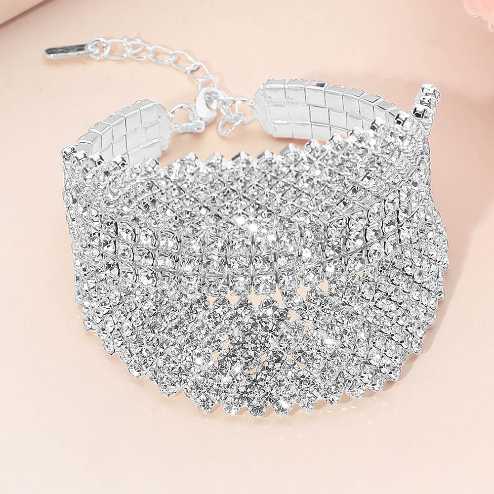 Madeline Love Clear, Silver Layered Rhinestone Embellished Evening Bracelet