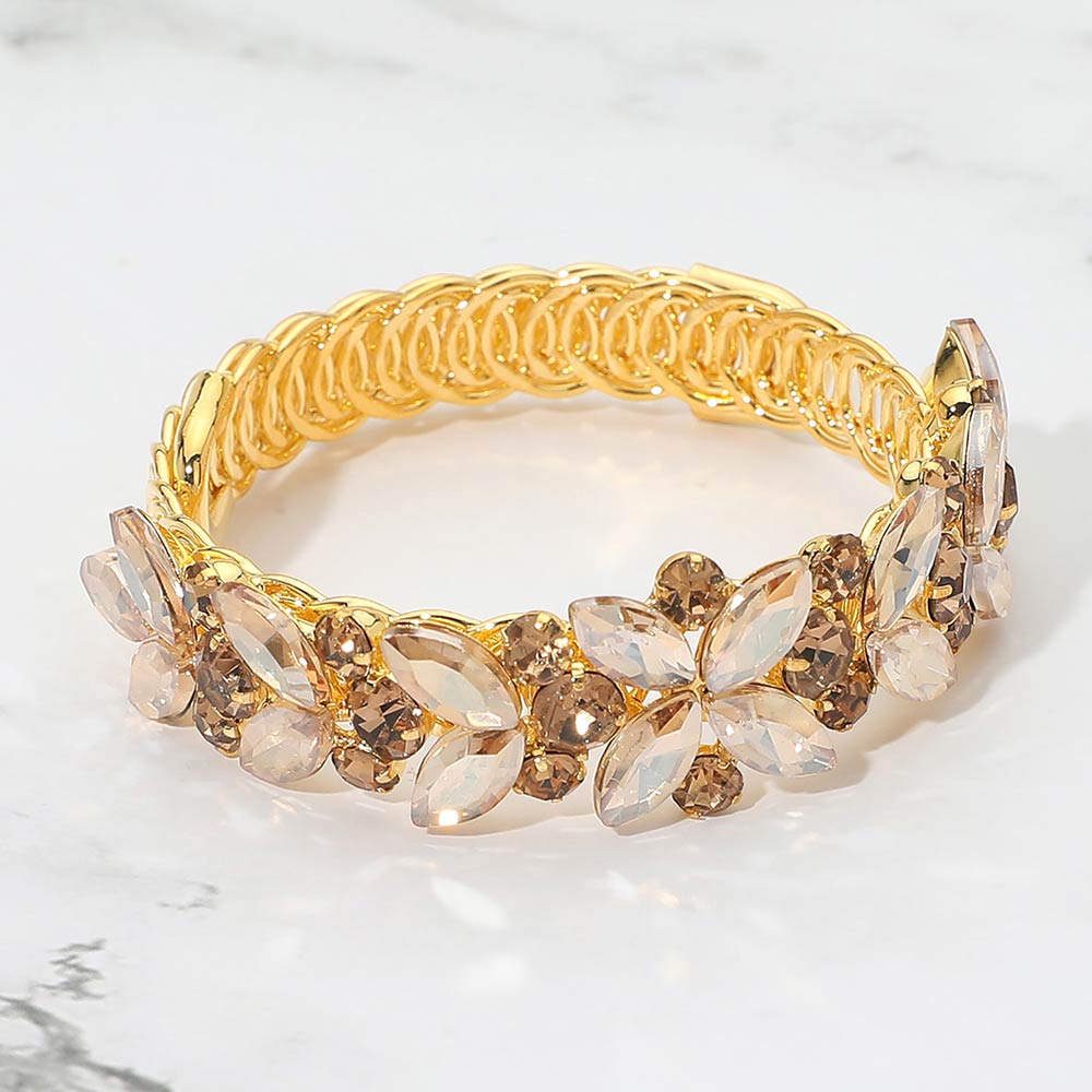 Madeline Love Gold, Lt Col Topaz Floral Marquise Round Stone Cluster Adjustable Evening Bracelet - Bracelets