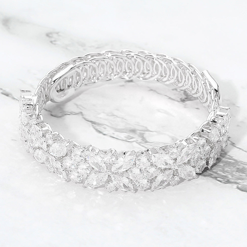 Madeline Love Clear, Silver Floral Marquise CZ Cluster Adjustable Evening Bracelet