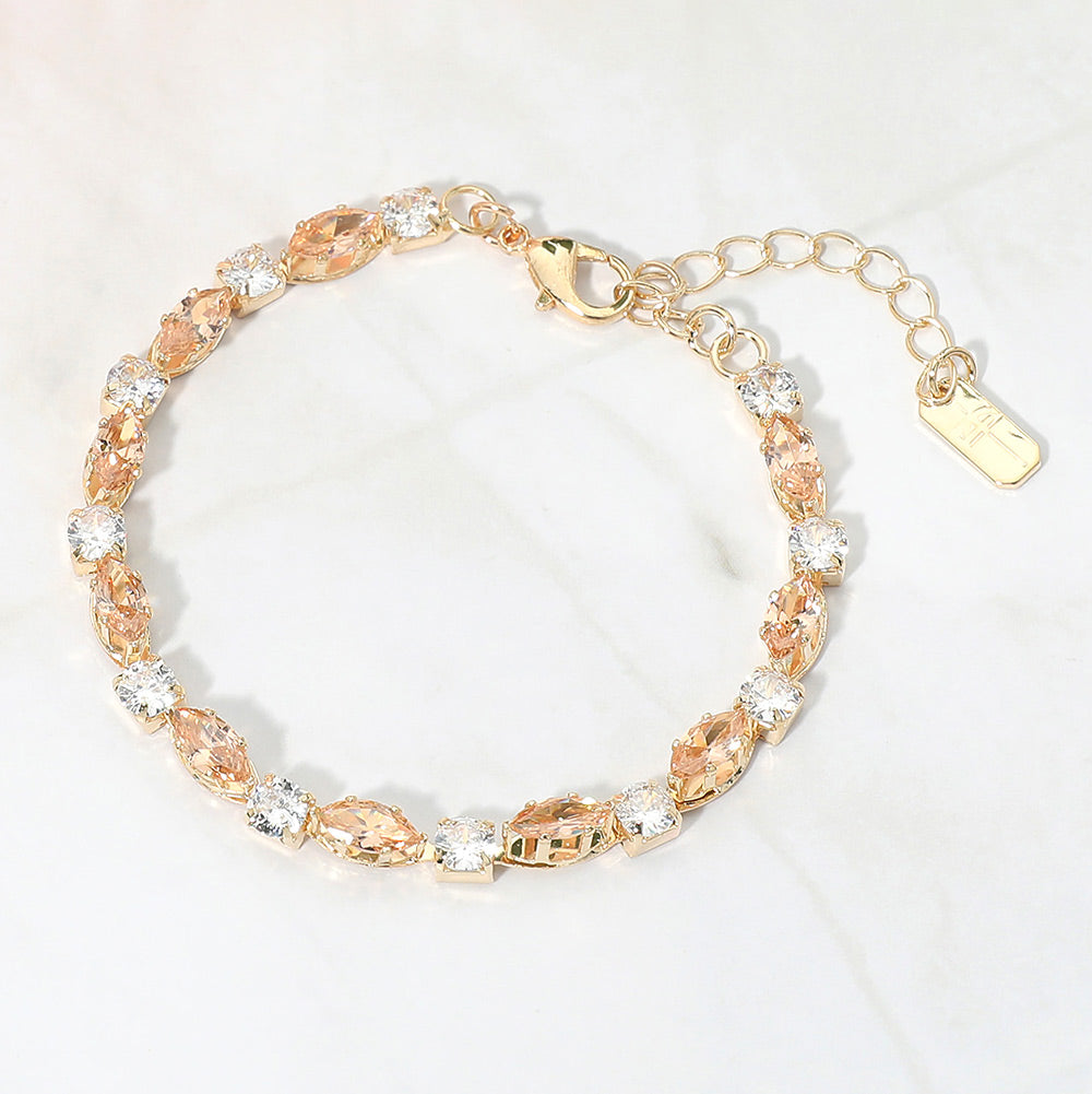 Madeline Love Gold, Lt Col Topaz Marquise Round CZ Cluster Link Evening Bracelet