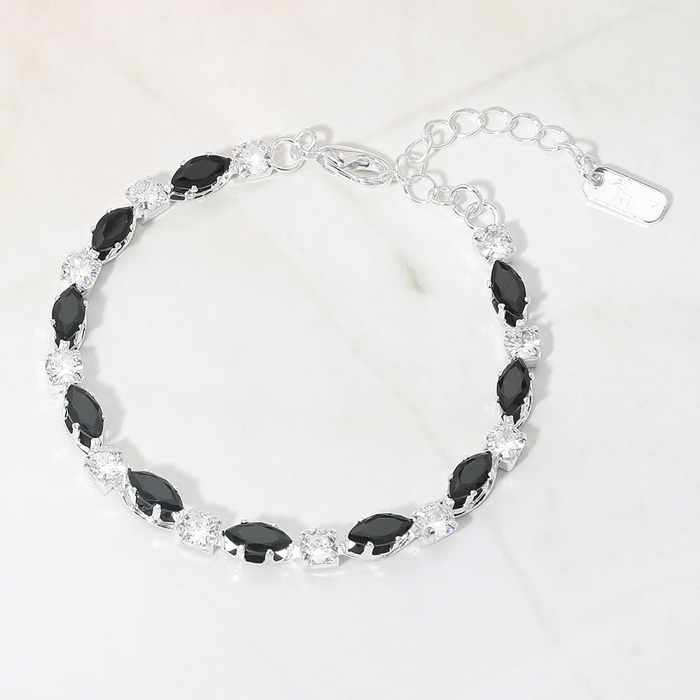 Madeline Love Black, Silver Marquise Round CZ Cluster Link Evening Bracelet