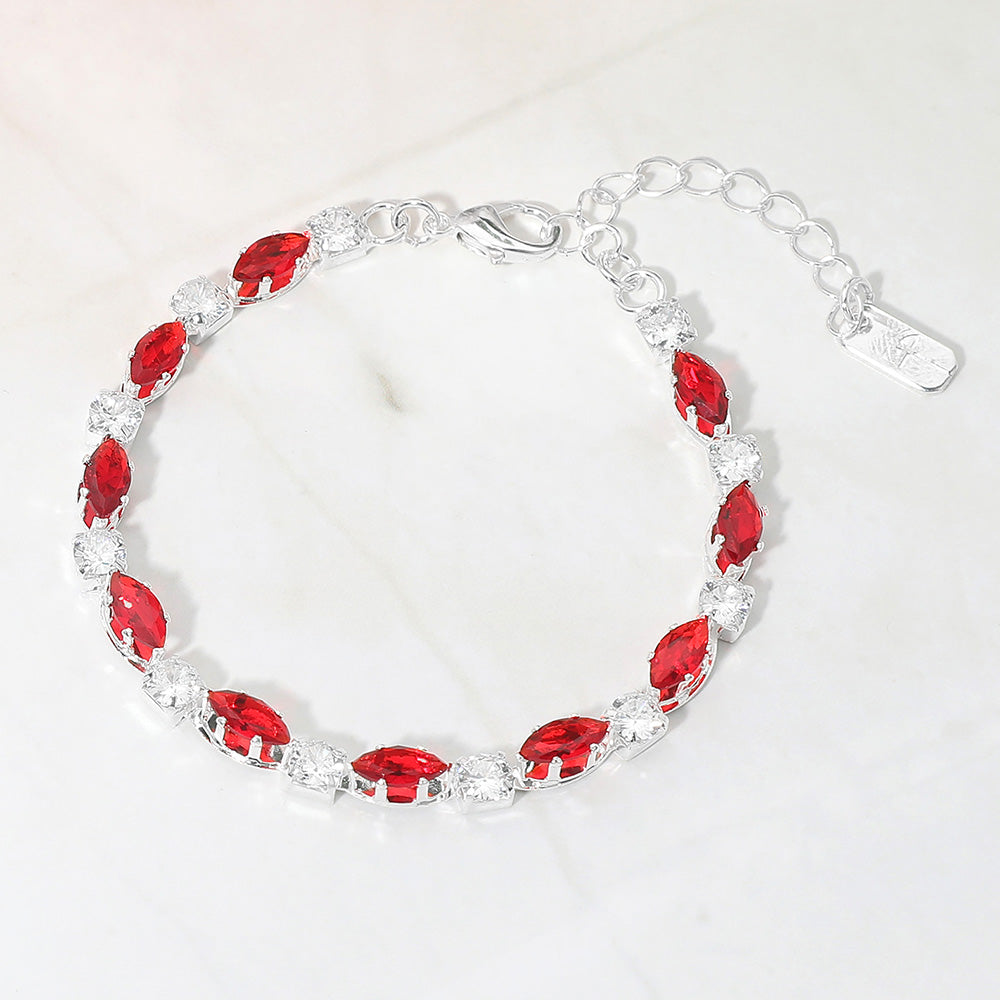 Madeline Love Red, Silver Marquise Round CZ Cluster Link Evening Bracelet