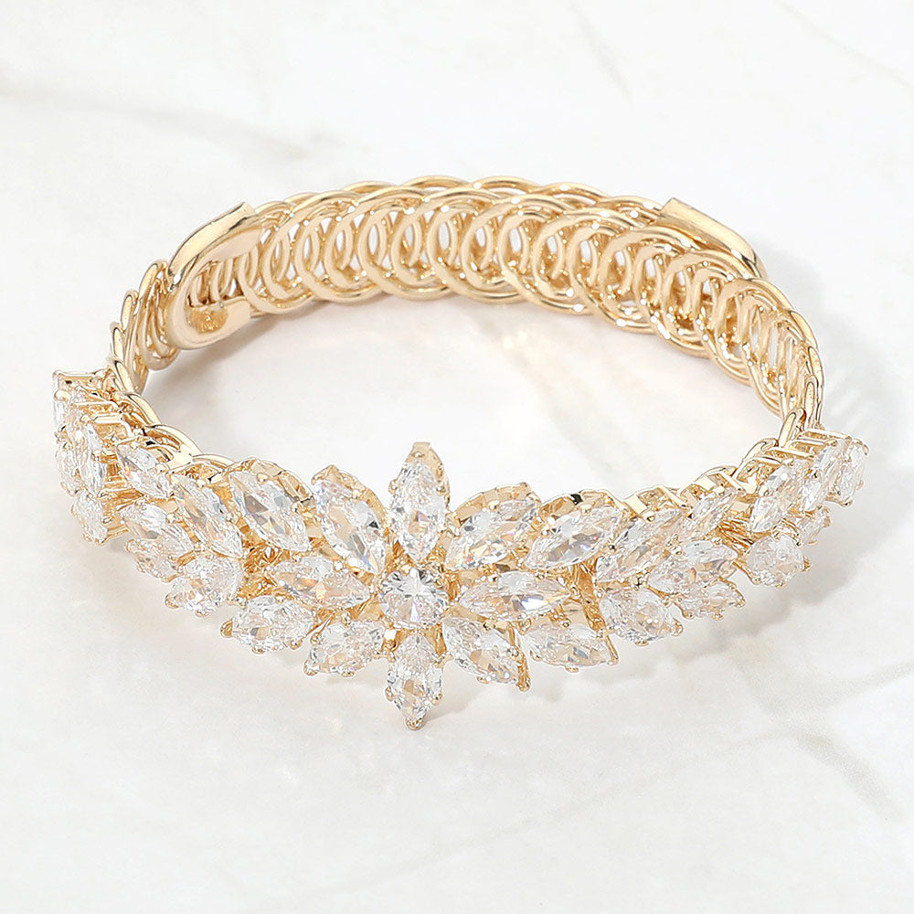 Madeline Love Clear, Gold Marquise CZ Cluster Floral Adjustable Evening Bracelet