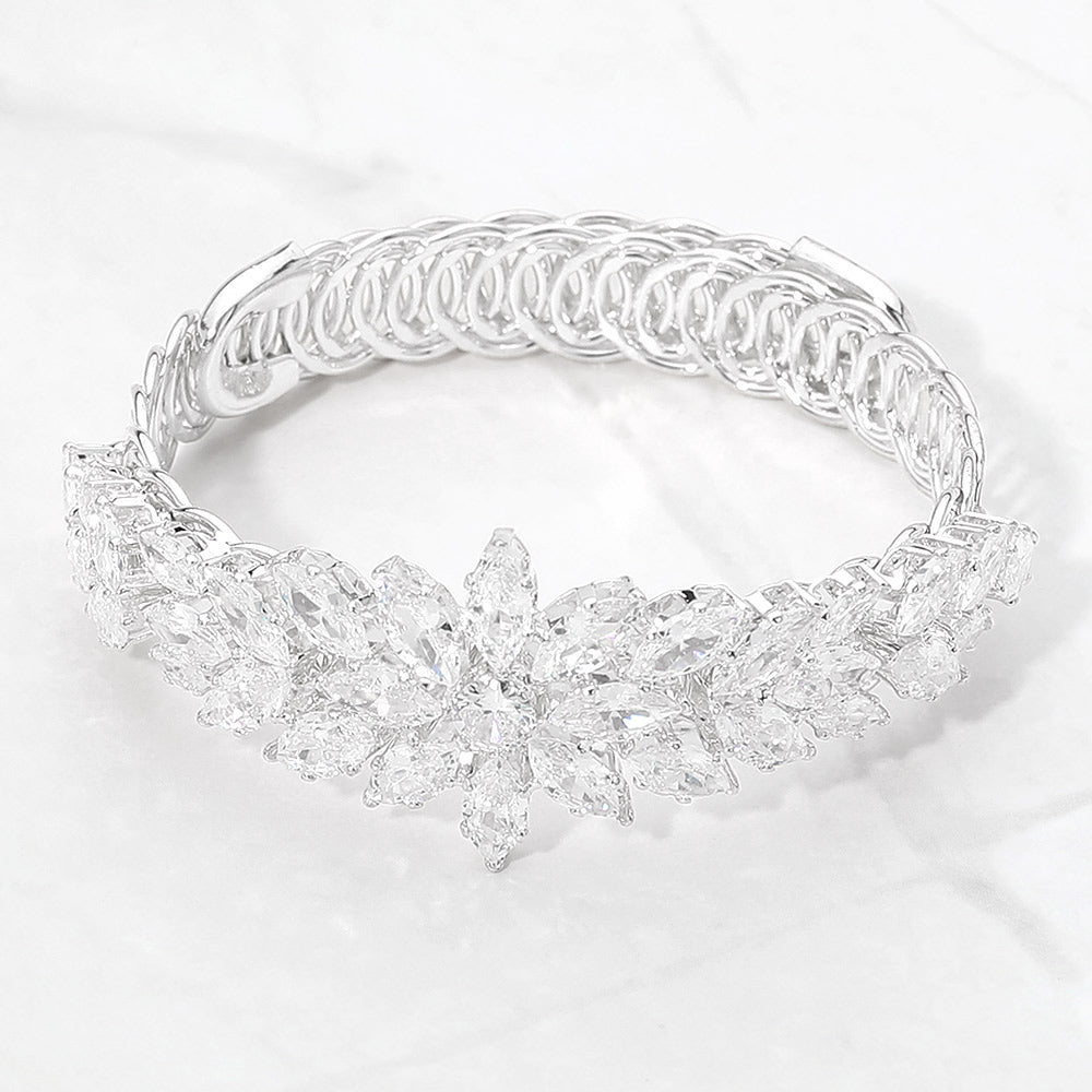Madeline Love Clear, Silver Marquise CZ Cluster Floral Adjustable Evening Bracelet