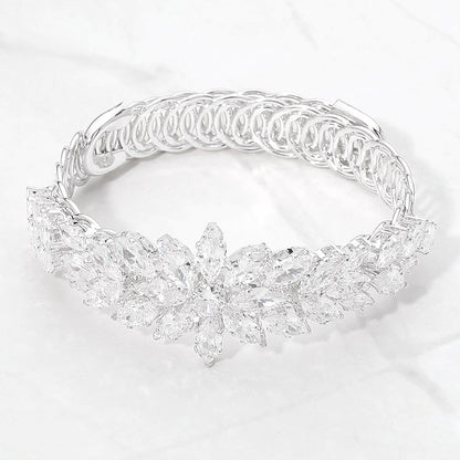 Madeline Love Clear, Silver Marquise CZ Cluster Floral Adjustable Evening Bracelet