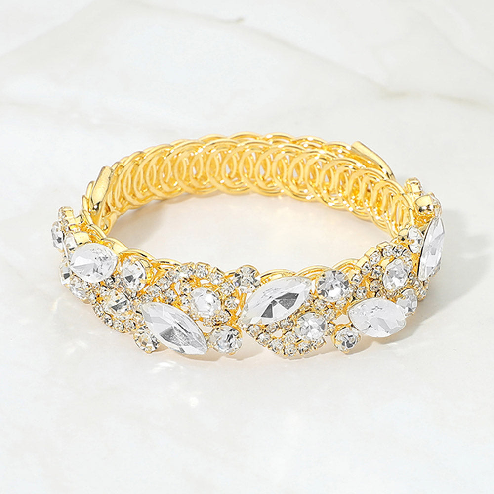 Madeline Love Clear, Gold Marquise Stone Cluster Crystal Adjustable Evening Bracelet