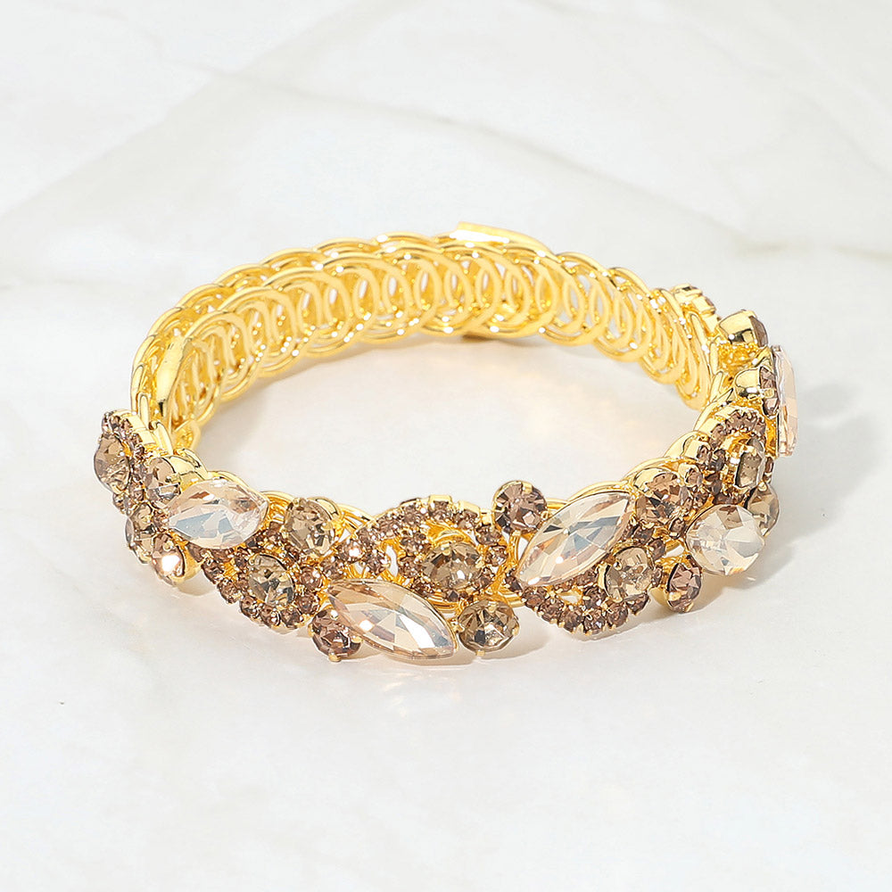 Madeline Love Gold, Lt Col Topaz Marquise Stone Cluster Crystal Adjustable Evening Bracelet
