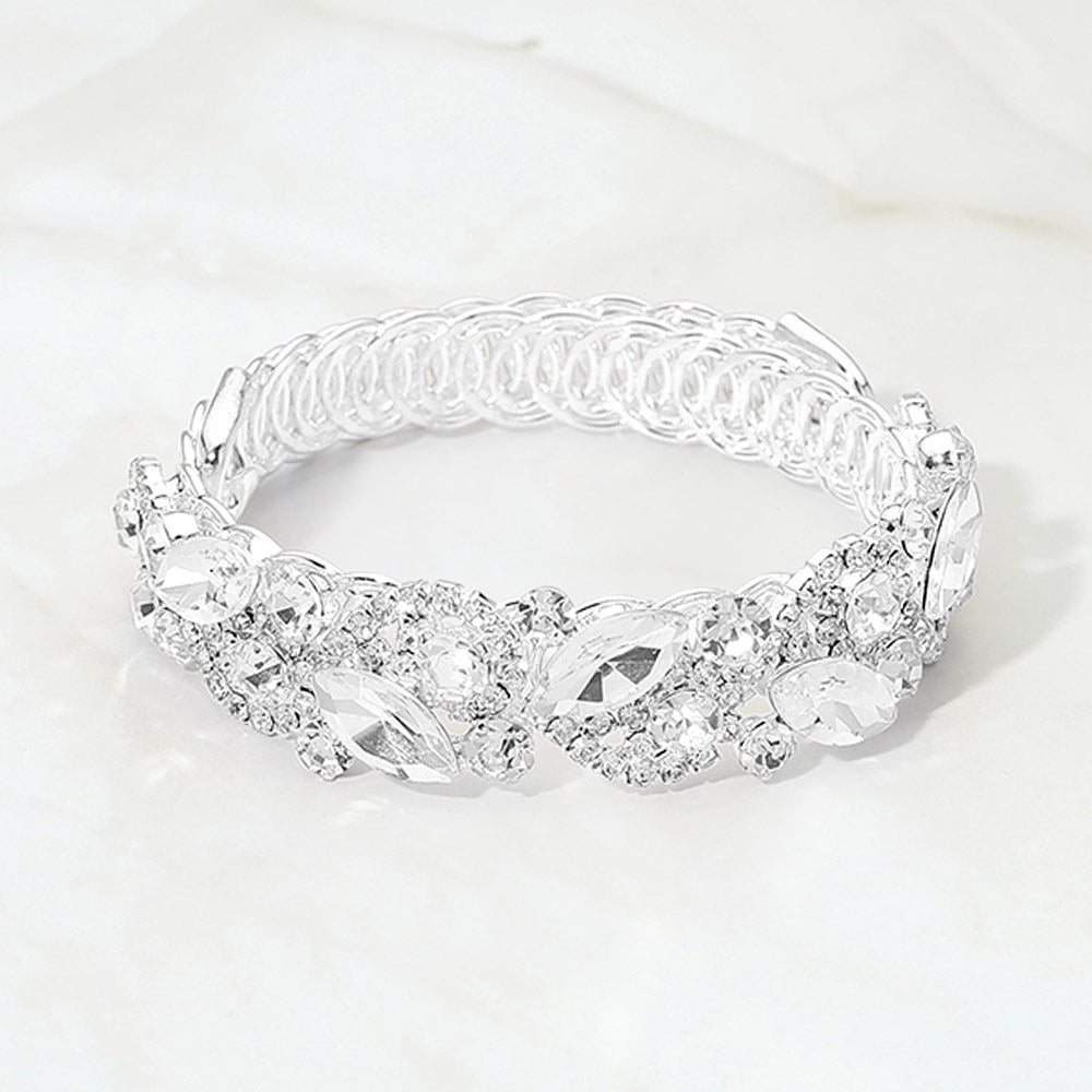 Madeline Love Clear, Silver Marquise Stone Cluster Crystal Adjustable Evening Bracelet