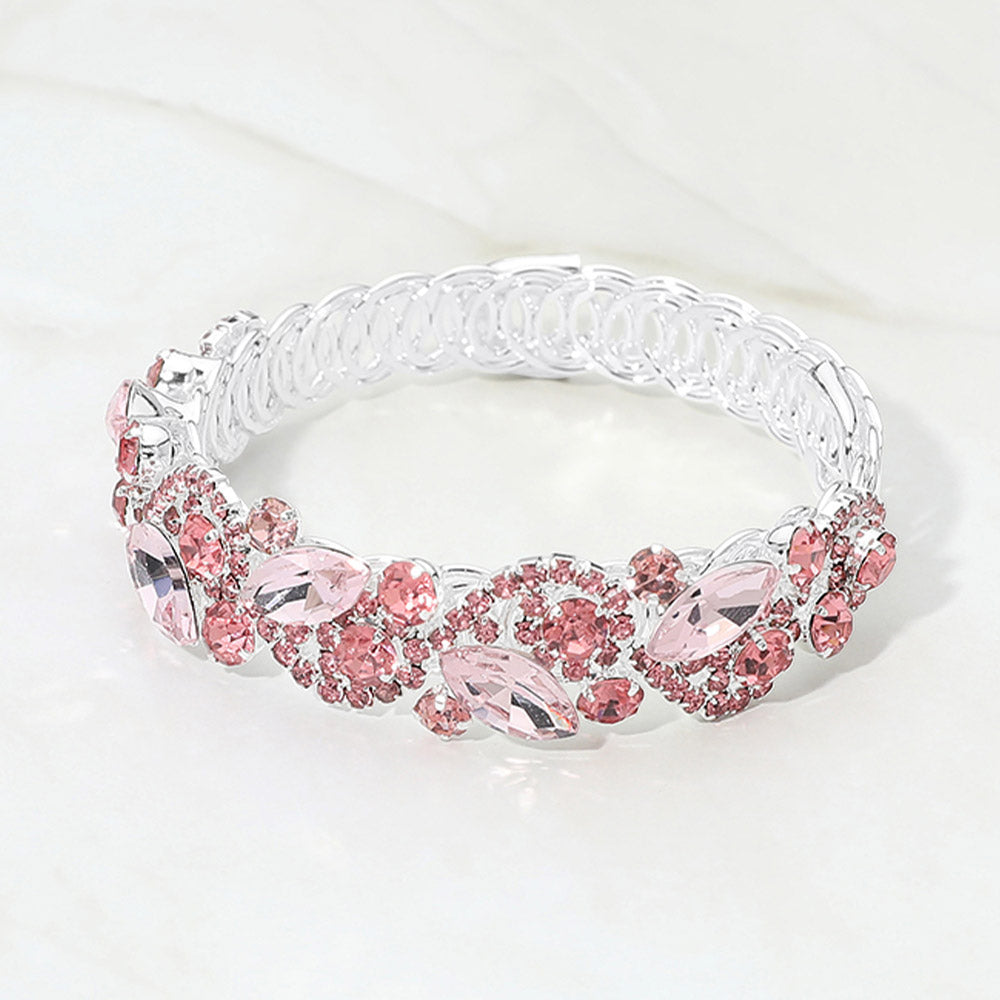 Madeline Love Lt Rose, Silver Marquise Stone Cluster Crystal Adjustable Evening Bracelet