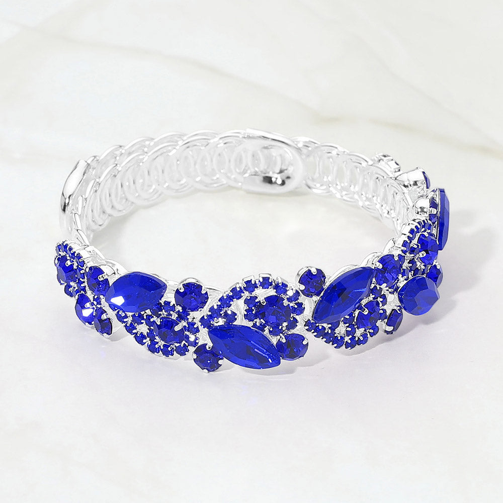 Madeline Love Sapphire, Silver Marquise Stone Cluster Crystal Adjustable Evening Bracelet