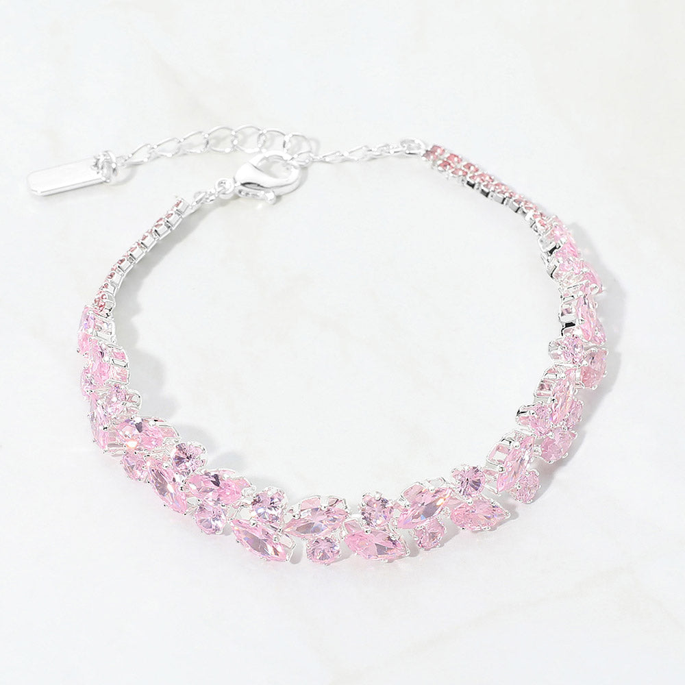 Madeline Love Lt Rose, Silver CZ Marquise Round Stone Cluster Link Evening Bracelet