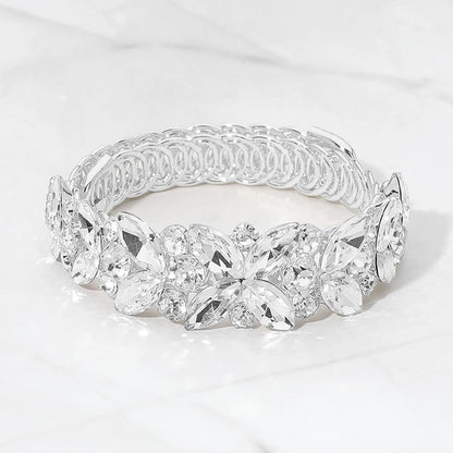 Madeline Love Clear, Silver Marquise Stone Cluster Embellished Adjustable Evening Bracelet