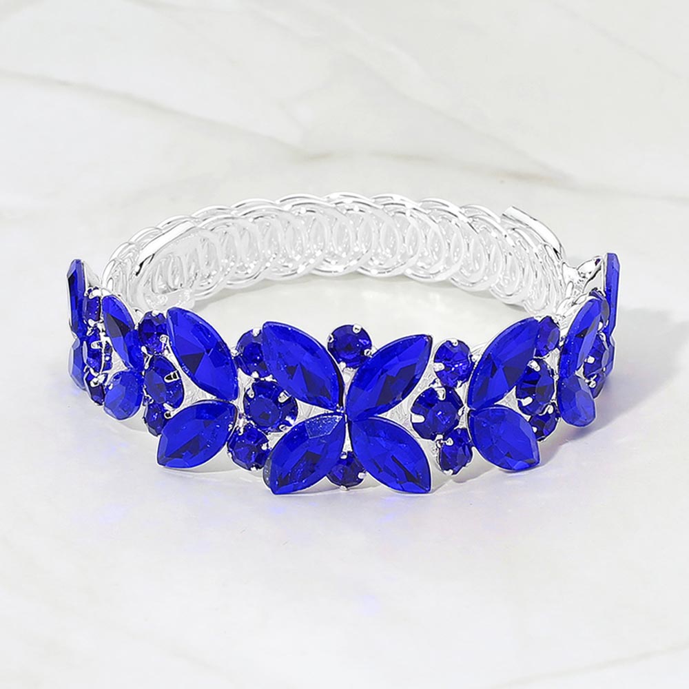 Madeline Love Sapphire, Silver Marquise Stone Cluster Embellished Adjustable Evening Bracelet