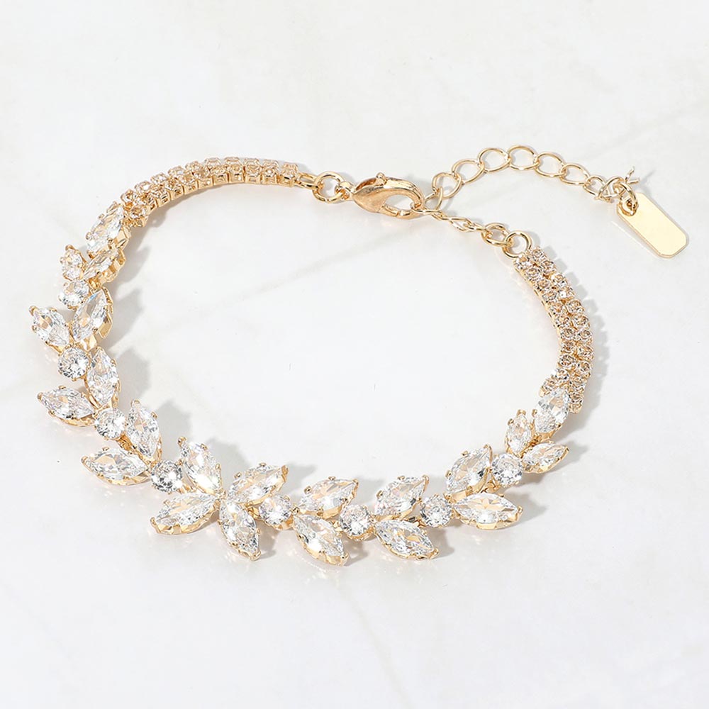 Madeline Love Clear, Gold Marquise CZ Cluster Vine Evening Bracelet