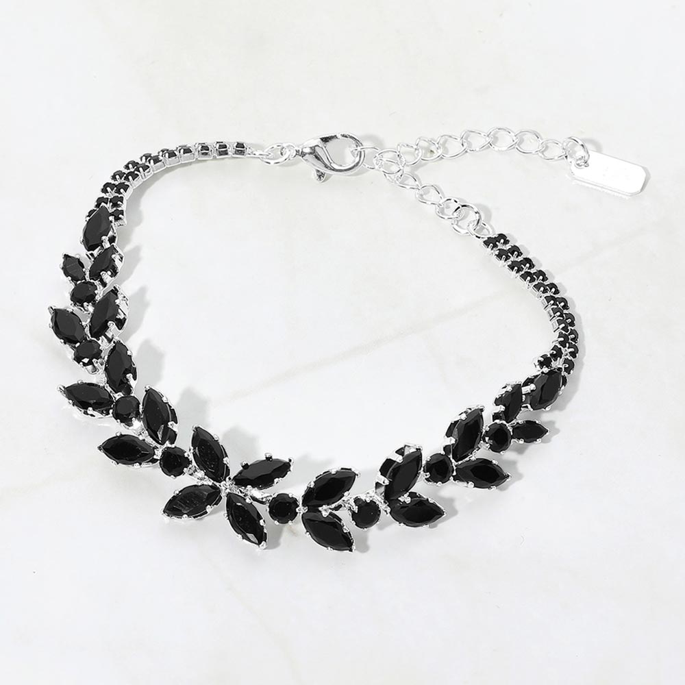 Madeline Love Black, Silver Marquise CZ Cluster Vine Evening Bracelet