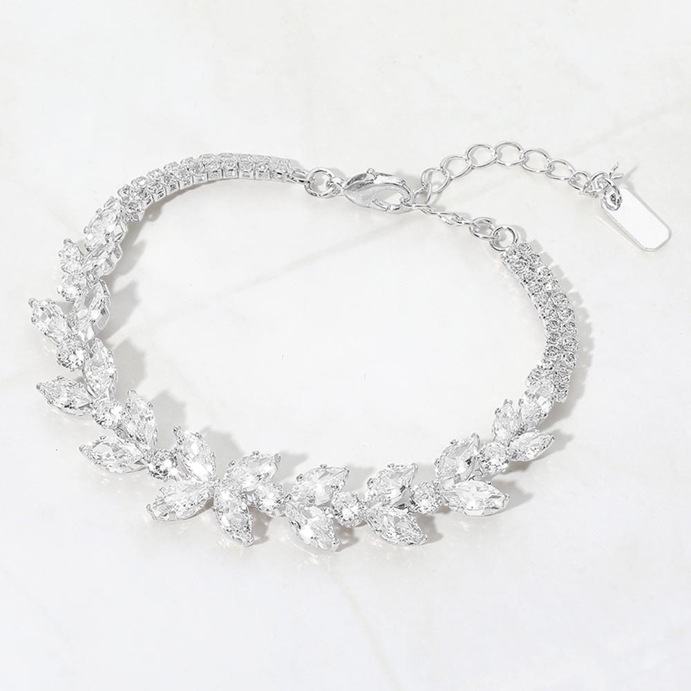 Madeline Love Clear, Silver Marquise CZ Cluster Vine Evening Bracelet