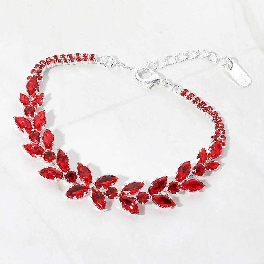 Madeline Love Red, Silver Marquise CZ Cluster Vine Evening Bracelet
