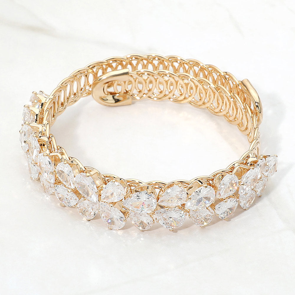 Madeline Love Clear, Gold Teardrop CZ Cluster Embellished Adjustable Evening Bracelet