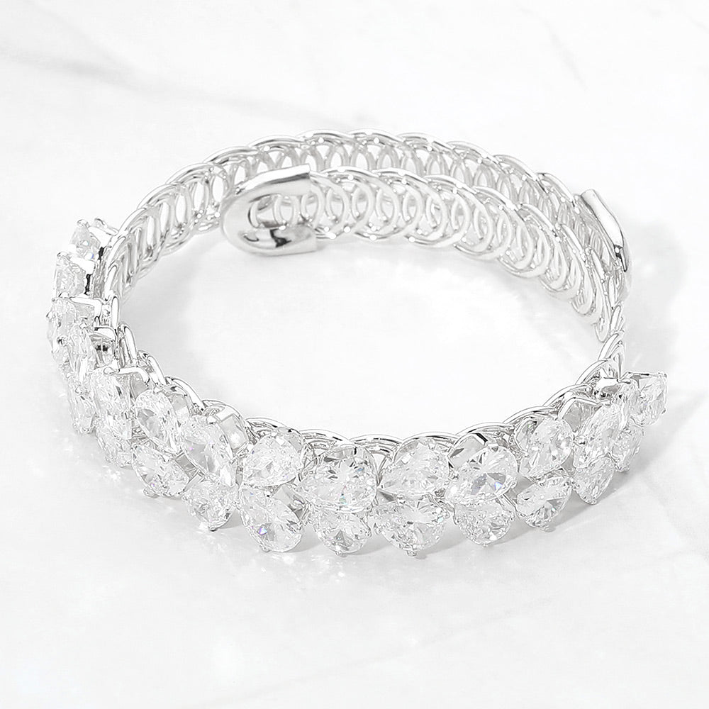 Madeline Love Clear, Silver Teardrop CZ Cluster Embellished Adjustable Evening Bracelet