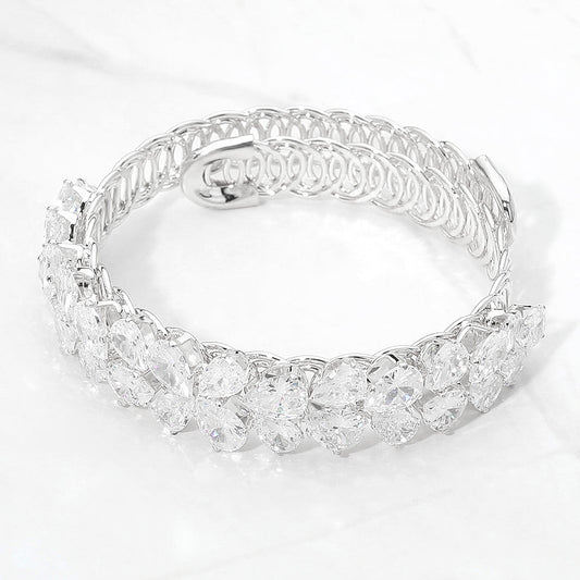 Madeline Love Clear, Silver Teardrop CZ Cluster Embellished Adjustable Evening Bracelet