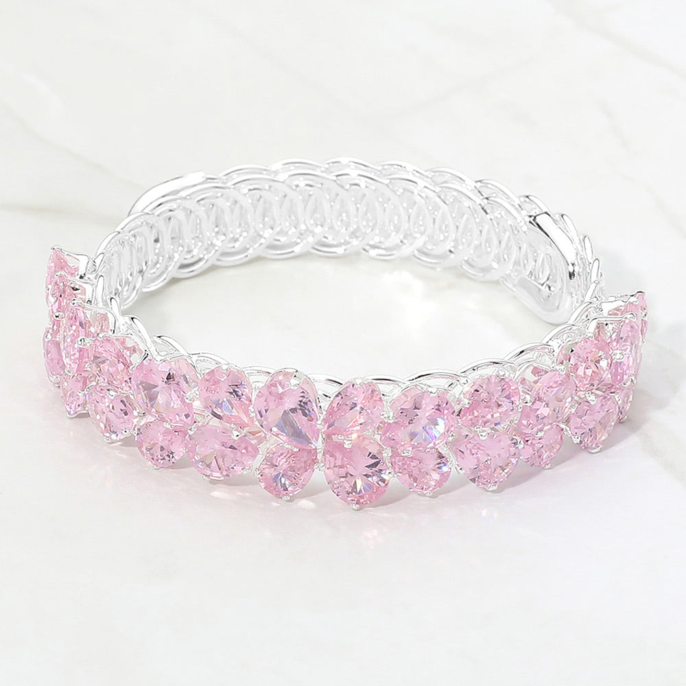 Madeline Love Lt Rose, Silver Teardrop CZ Cluster Embellished Adjustable Evening Bracelet