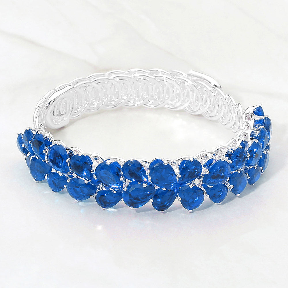 Madeline Love Sapphire, Silver Teardrop CZ Cluster Embellished Adjustable Evening Bracelet