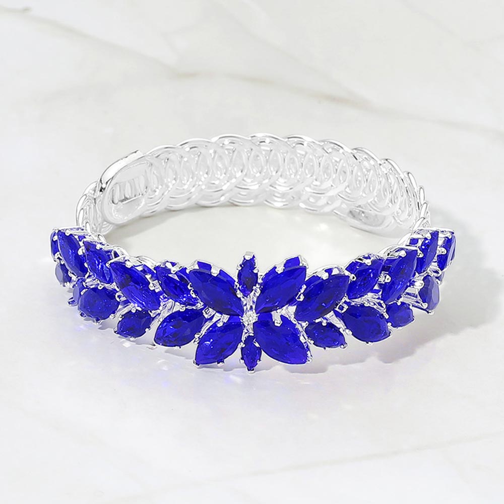Madeline Love Sapphire, Silver Marquise CZ Cluster Floral Adjustable Evening Bracelet