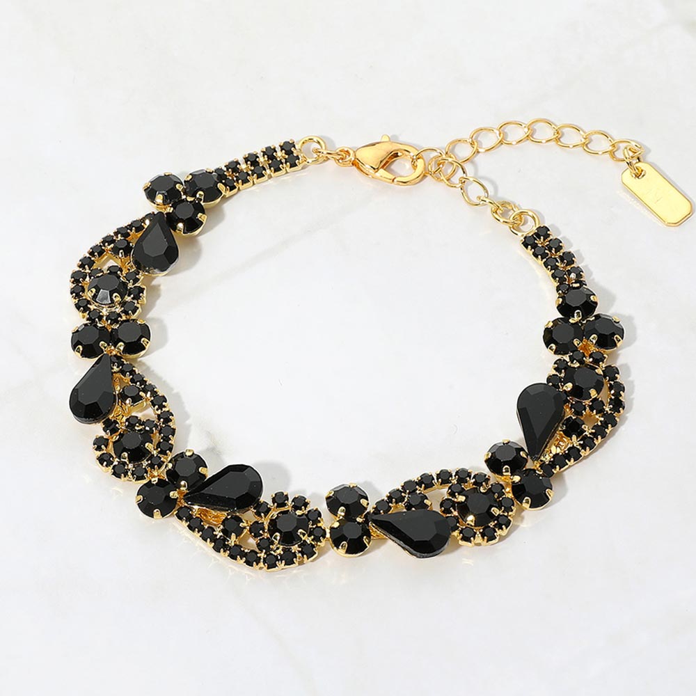 Madeline Love Black, Gold Teardrop Stone Cluster Swirl Evening Bracelet