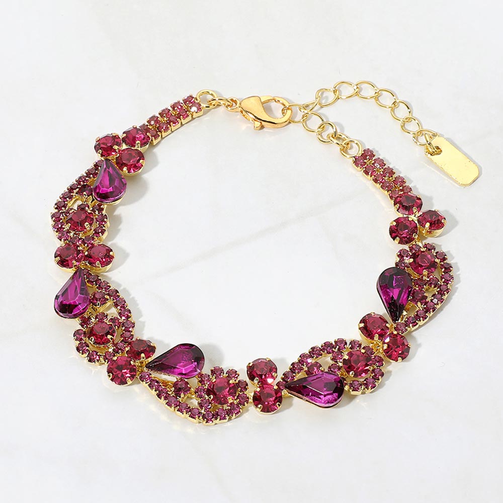 Madeline Love Fuchsia, Gold Teardrop Stone Cluster Swirl Evening Bracelet